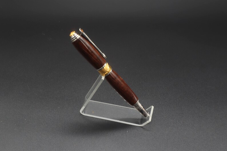 Right side view of fountain pen made of ringed gidgee wood.