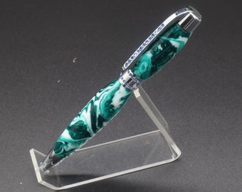 Handcrafted Seafoam Green Resin Pen with Blue Swarovski Crystals