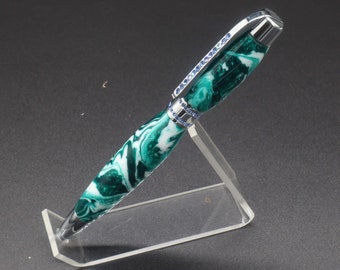 Green and White Princess Pen with Blue Crystals | Seafoam Green Pen | Handcrafted Pen | Gift for Writer | Handmade Pen | Resin Pen