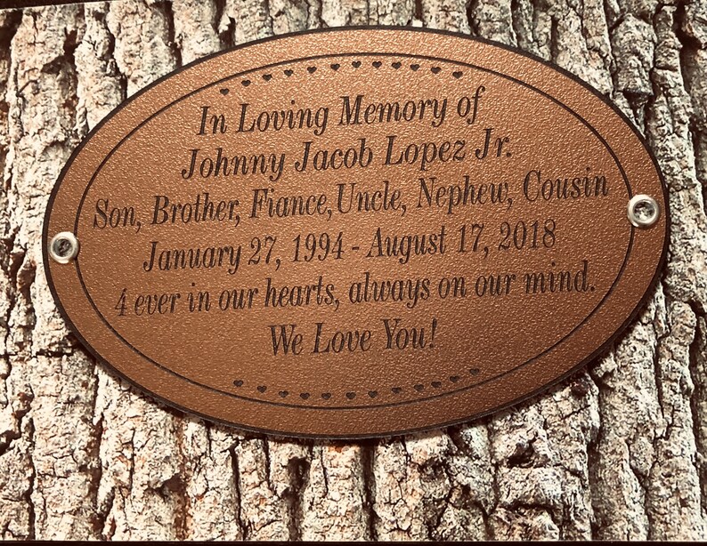 Memorial Plaque For Tree. Memorial Tree Tags. Tree Dedication Etsy