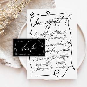 AYLA Script Wedding Menu Placecard Template Download, Hand Drawn Drinks Guest Menu Template, Editable Template Instant Download Templett