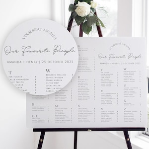 DAZZLE Alphabetical seating chart Template Download, Minimalist Seating Alphabetized, Printable Seating Plan Editable Sign, Templett