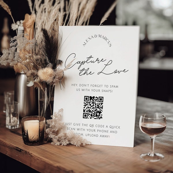 DAZZLE Capture the Love Sign Template Capture the Love QR Code Sign Wedding Hashtag Sign Guestbook, Wedding Photo Sharing, Editable Templett