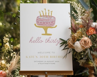 DARLING Editable 30th Birthday Welcome Sign Template, Quirky Thirty Birthday Invite, Drawing Illustration, Editable Templett Download