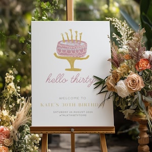 DARLING Editable 30th Birthday Welcome Sign Template, Quirky Thirty Birthday Invite, Drawing Illustration, Editable Templett Download