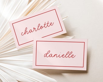 MINNIE Pink Bridal Shower Placecard Template Download, Stripes Modern Guest Name Shower Invite, Modèle modifiable Téléchargement instantané Templett