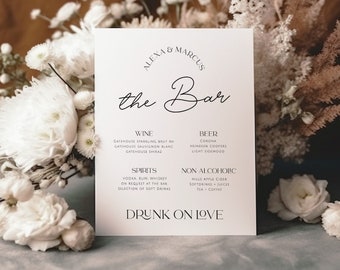 DAZZLE Minimalist Wedding Bar Menu Template, Printable Wedding Drink Sign | Modern Drink Menu, Bar Menu Template, Templett Editable