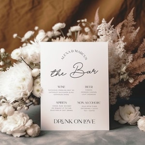 DAZZLE Minimalist Wedding Bar Menu Template, Printable Wedding Drink Sign | Modern Drink Menu, Bar Menu Template, Templett Editable