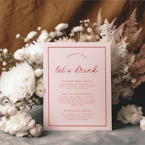 MINNIE Pink Bachelorette Getränke Schild Vorlage Download, Geburtstagsfeier Bar Cocktail Schild, bearbeitbare Vorlage Sofortiger Download Templett