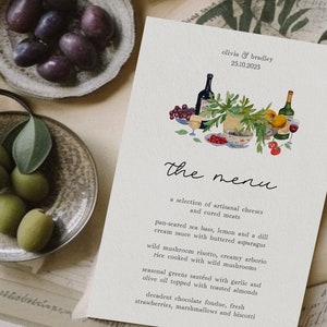 AMORE Dinner Party Menu Template | Illustration Wedding Menu | Digital Download | Editable Wedding Menu Card | Instant Download Templett