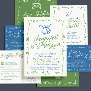 GEORGIE Hochzeitseinladung, französische Vintage-Illustration, Scribble-Garten, bearbeitbares Templett-Design