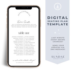 DAZZLE Digital Wedding seating chart template, Digital DIY Download Minimalist Banquet Seating Plan, Modern Seating Plan Editable Templett
