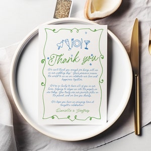 GEORGIE Wavy Wedding Menu Thank You Template, Wedding Menu, Scribble Illustration, Editable Templett Download