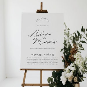 DAZZLE Minimalist Unplugged Ceremony Sign Template, Modern Calligraphy Unplugged Wedding Sign, Printable, Editable Editable Templett