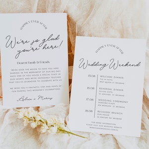 DAZZLE Modern Wedding Events Card Template, Wedding Welcome Note, Wedding Event Timeline, Modern Wedding Schedule, Editable Templett