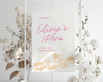 MACIE Italian Style Hens Party Welcome Sign Template, Hens Weekend Welcome, Drawing Illustration, Editable Templett Download