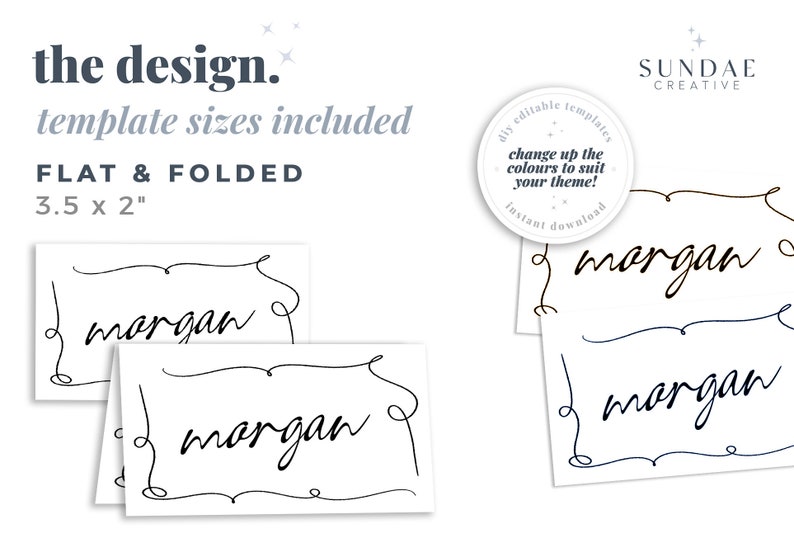 AYLA Modern Wedding Placecard Template Download, Hand Drawn Escort Cards Template, Editable Template Instant Download Templett image 4