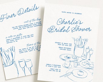 MACIE Spaß Hand gezeichnete Brautdusche Einladung Vorlage, Brautdusche einladen, Zeichnung Illustration, bearbeitbare Templett Herunterladen