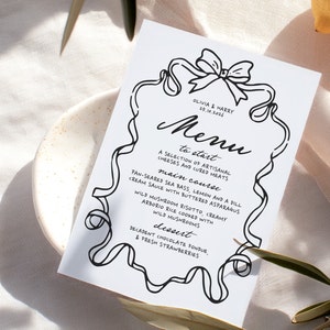 MURPHY Bow Wedding Menu template, editable Hand drawn scribble illustrated Fun Wedding Menu, Instant Download Templett