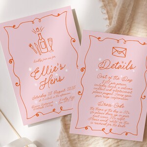 GEORGIE Hens Night Invitation Template French Vintage Illustration GEORGIE Hens Night Invitation Template French Vintage Illustration