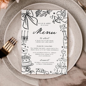 MURPHY Hand drawn Wedding Menu template, editable Hand drawn scribble illustrated Fun Wedding Menu, Instant Download Templett