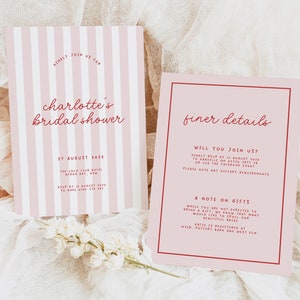 MINNIE Bridal Shower Invitation Template Download, Stripes Modern Wedding Shower Invite, Editable Template Instant Download Templett