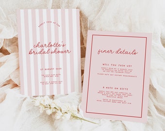 MINNIE Bridal Shower Invitation Template Download, Stripes Modern Wedding Shower Invite, Editable Template Instant Download Templett