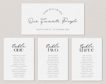 DAZZLE Modern Seating Chart Cards, Table Seating Chart Printable, Wedding Seating Card Sign, Instant Download Editable Templett