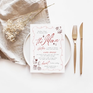 VINO Editable Christmas Menu Template | Printable Christmas Party Menu | Holiday Bar Sign | Digital Print | Instant Download Templett