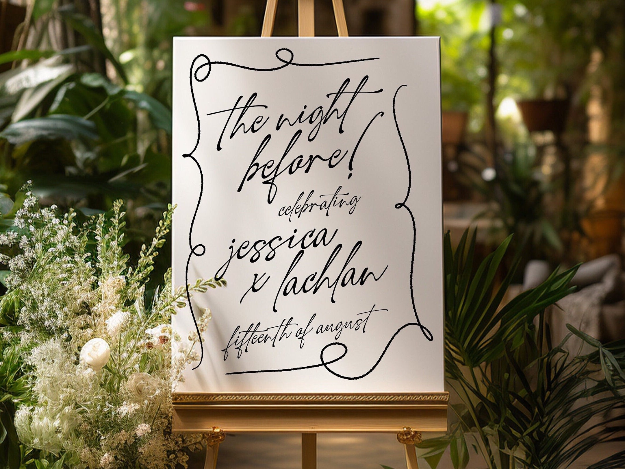 AYLA Script Wedding Rehearsal Dinner Welcome Sign, The Night Before Wedding Welcome Sign Template, Instant Download Templett