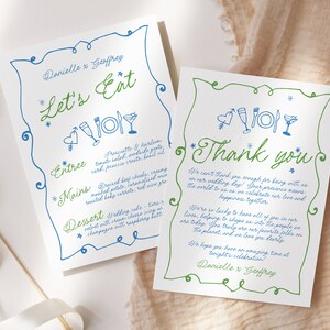 GEORGIE Modern Wedding Thank You Note with Menu, Fun Quirky Wedding Menu, Scribble Illustration, Editable Templett Download