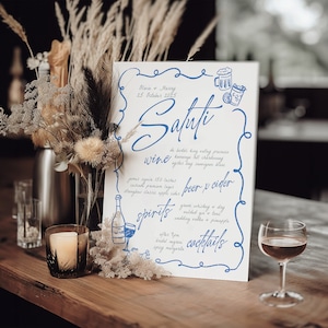VINO Hand gezeichnet bearbeitbare Hochzeit Getränke Bar Schild Vorlage, Hand gezeichnet scribble illustrierte lustige Hochzeit Getränke, Instant Download Templett