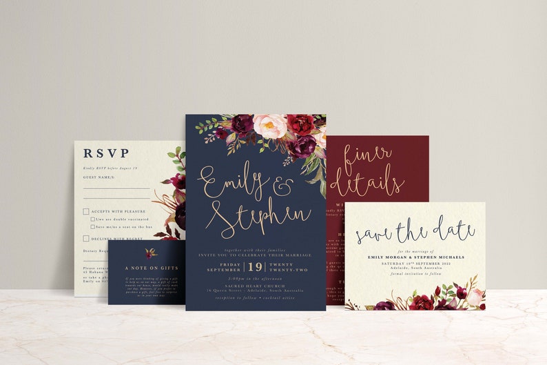 Navy Gold & Marsala Wedding Invitation, printable wedding invite, invitation set suite, BESTSELLER Lucy Suite 