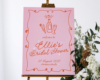 GEORGIE Modern Pink Hens Night Welcome Sign Template, Icon Illustration Hens Weekend, Fun Pink Hens Welcome, Editable Templett Download