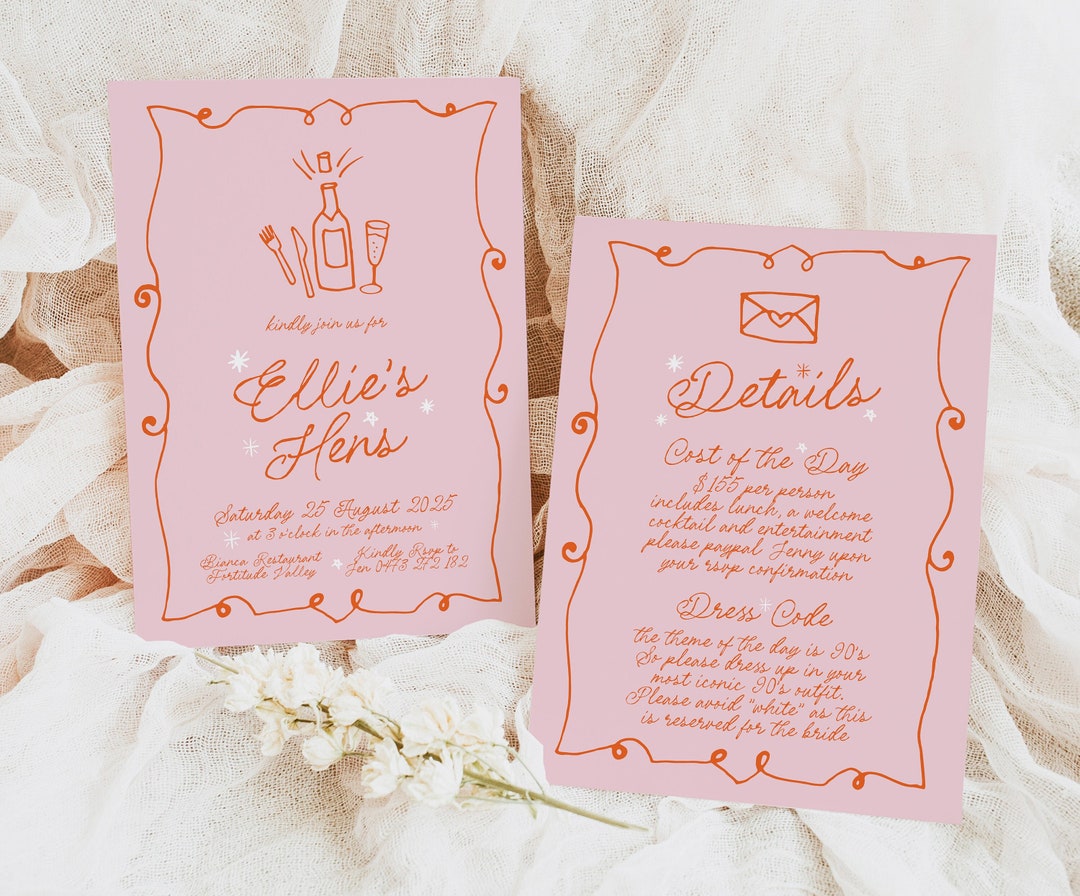 Hens Night Invitation Template, French Vintage Illustration Hens Night Invitation Template, French Vintage Illustration