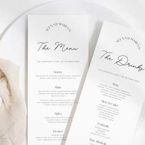 DAZZLE Minimalist Minimalist Wedding Menu Template, Modern Script Dinner Drinks Menu, Digital Download, Reception Dinner Editable Templett