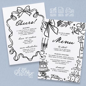 MURPHY Modern Wedding Menu template, editable Hand drawn scribble illustrated Fun Wedding Menu, Instant Download Templett