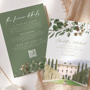 RUTH Individuelle Hochzeitseinladung mit Aquarellmalerei, Greenery Editierbare Einladungssuite, Individueller Aquarell-Hochzeitsort Bild 4