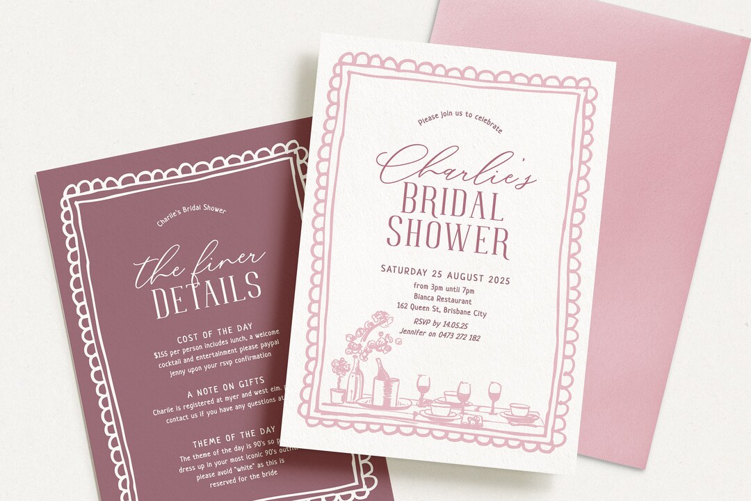 IRIS Hand Drawn Bridal Shower Invitation Template, Pink Bridal Shower ...