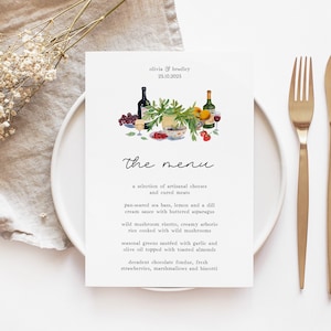 AMORE Wedding Menu Template | Simple Illustration Wedding Menu | Digital Download | Editable Wedding Menu Card | Instant Download Templett