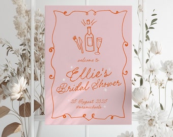 GEORGIE Modern Pink Bridal Shower Welcome Sign Template, Illustration Bridal Shower Weekend, Pink Hens Welcome, Editable Templett Download