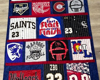Custom Sports Jersey Memory Quilt, Baseball Football Hockey Keepsake