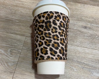 Leopard Print Cup Sleeve / Cup Cozy / Hot or Cold Coffee Cozy / Animal Print Cup Cozy