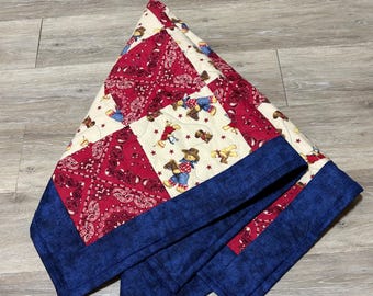 Red, White and Blue Cowboy Teddy Bear Baby Quilt