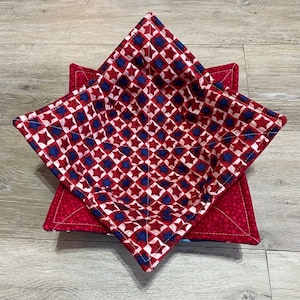 Patchwork Red and Blue Stars Soup Bowl Cozy