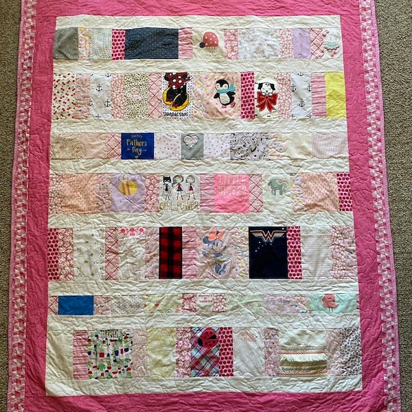 Handmade Baby Clothes Memory Quilt, Keepsake Heirloom Blanket