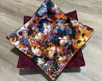 Floral Cat Faces Bowl Cozy