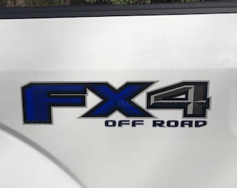 Ford  F150/F250/F350 FX4 Off Road Decals Truck Stickers BLUE applies to F150 (2015-2020), F250 (2017-2020) (set of 2)  size: 16" x 4" - FBLU