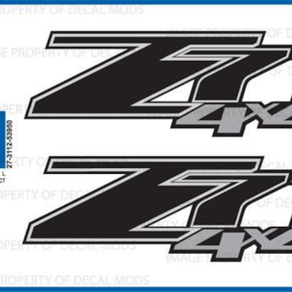 Chevy Silverado / GMC Sierra Z71 4x4 decals stickers Black Blackout - FBLK (2007-2013) bed side 1500 2500 HD (set of 2) | FG9A9