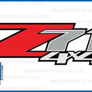 May include: A red, white, and gray decal with the text "Z71 4X4" and the General Motors logo. The decal is designed for a vehicle.